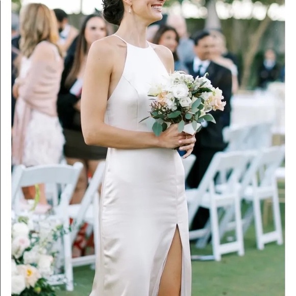 Lulu’s Satin Strappy Dress - Nude Pink//Champagne//Neutral Shade - Picture 2 of 9